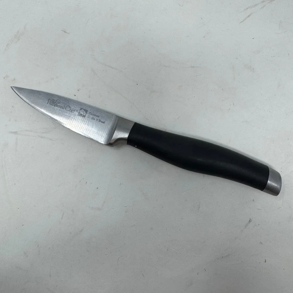 Pampered Chef Paring Knife German Cr Mo V Steel Black Handle 3 Inch Blade